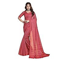 Traditional Chandery Silk Printed Designer Border Saree Blouse Woman Muslim Sari 3822