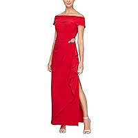 Alex Evenings Women's Long Foldover Off The Shoulder Dress