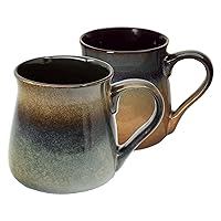 Large Pottery Coffee Mug 24 oz - Oversized Ceramic Cup with Big Handle - 1 pcs Tan to Beige and 1 pcs Blue to Tan