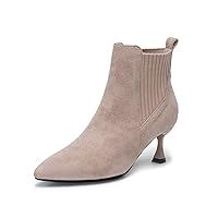 youngshow Womens Ankle Boots Low Heel Pointed Toe Fall Winter Knit Dressy Booties