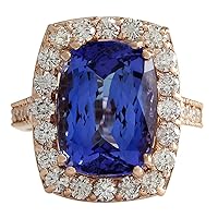 11.23 Carat Natural Blue Tanzanite and Diamond (F-G Color, VS1-VS2 Clarity) 14K Rose Gold Luxury Cocktail Ring for Women Exclusively Handcrafted in USA