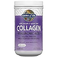 Garden of Life Marine & Grass-Fed Collagen Peptides Powder Supplement (Type I, III) with Probiotics, BCAAs & Hyaluronic Acid for Radiant Hair, Skin & Nails – Unflavored, 20g per Serving, 12 Servings