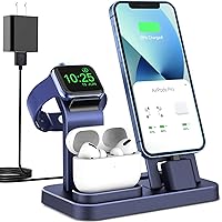 3 in 1 Charging Station for Apple Products, Removable Charging Stand for iPhone Series AirPods Pro/3/2/1, Charging Dock for Apple Watch SE/Ultra/8/7/6/5/4/3/2/1(with 15W Adapter and Cable)(Blue)