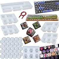 Keycaps Epoxy Resin Casting Molds Set for Mechanical Gaming Keyboard Polymer Clay Crafts 6 Silicone Trays with Key Puller