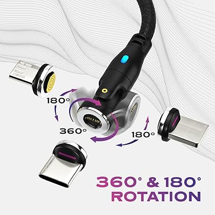 STATIK 360 Pro Magnetic Phone Charger 1st Gen | Magnetic USB C Charging Cable | 3-in-1 Magnetic Charger Cable | iProduct, Micro-USB, USB-A & USB C Magnetic Charging Cable | Black, 6FT/2M