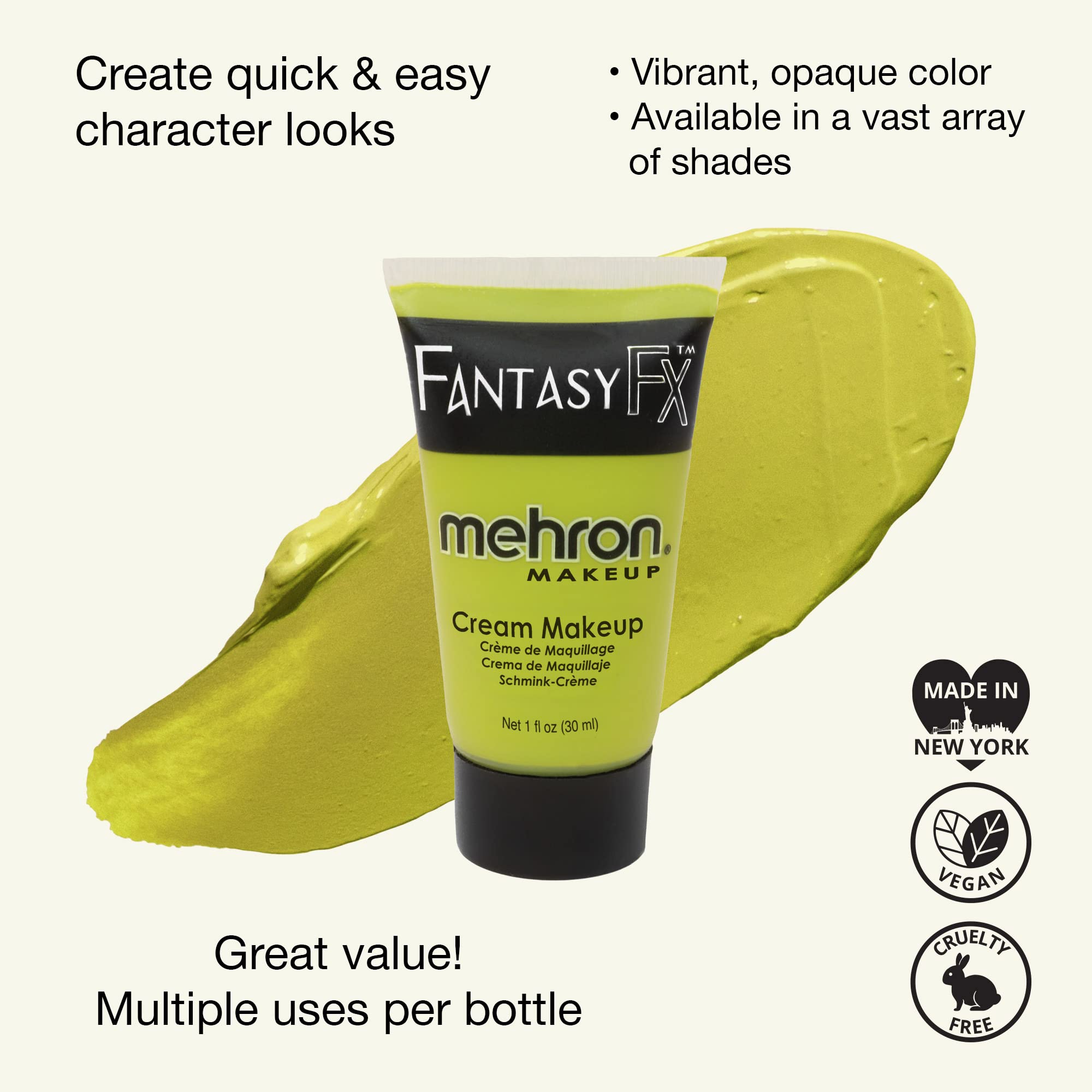 Mehron Makeup Fantasy FX Cream Makeup | Water Based Halloween Makeup | Ogre Green Face Paint & Body Paint For Adults 1 fl oz (30ml) (OGRE GREEN)