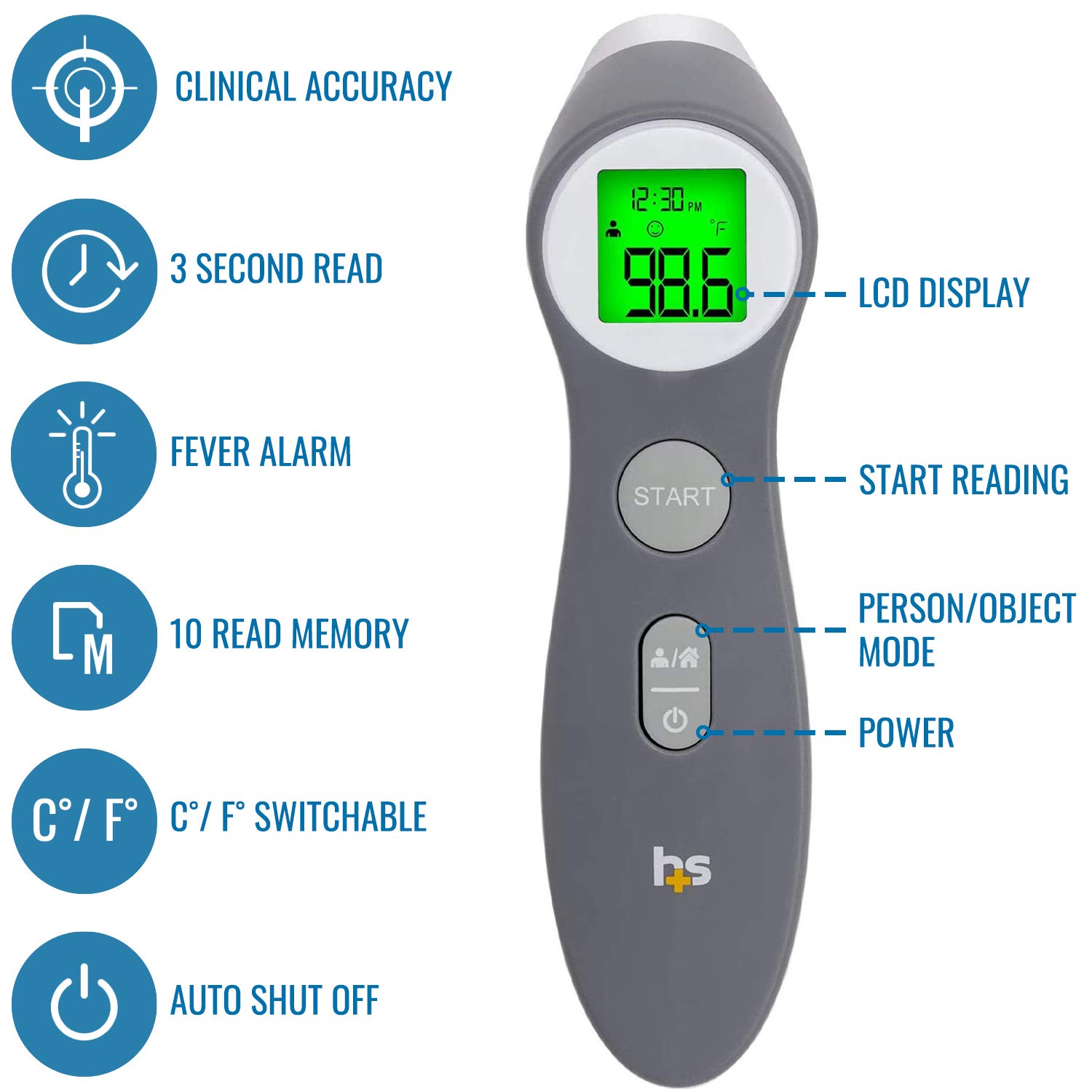 HealthSmart Digital Thermometer for Adults and Children, Forehead Thermometer, Baby Thermometer, Infrared Thermometer, Temperature Gun to Test Objects or Air, FSA & HSA Eligible