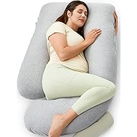 Momcozy U Shaped Pregnancy Pillows with Cotton Removable Cover, 57 Inch Full Body Pillow Maternity Support, Must Have for Pregnant Women, Hatha Grey