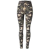 Andongnywell Women's Juniors Distressed Camouflage Jeans Camo High Rise Stretch Skinny Pants Jeggings Denim Jean