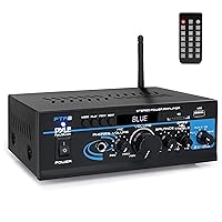 Pyle Home Audio Power Amplifier System - 2X40W Bluetooth Mini Dual Channel Mixer Sound Stereo Receiver Box w/ AUX, Mic Input - For Amplified Speakers, PA, CD Player, Theater via RCA, Studio Use - PTA2