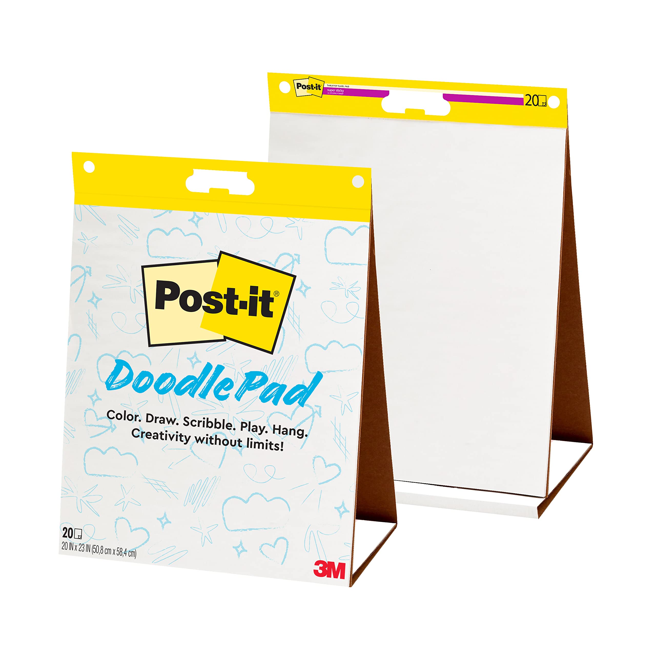 Post-it Doodle Pad, Portable Art Easel, Self-Stick Tabletop Easel Pad, 20 in x 23 in, 20 Sheets/Pad, 2 Pads/Pack (563R-DP)