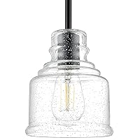 Salem Modern Farmhouse Black Pendant Light Fixtures Over Kitchen Island - Sink Lighting - Ceiling Hanging Metal Industrial Pendant with Handblown Clear Seeded/Bubble Glass Shade