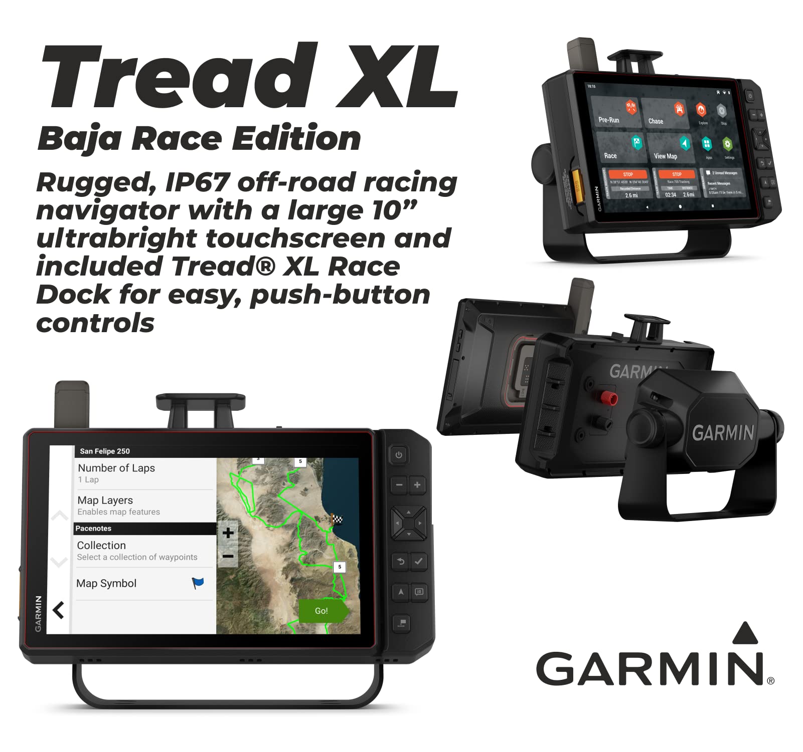 Garmin Tread XL - Baja Race Edition, Rugged, ultrabright 10” Off-Road Race Navigator, Team Tracking with Built-in inReach Satellite Communication with Wearable4U Power Pack Bundle