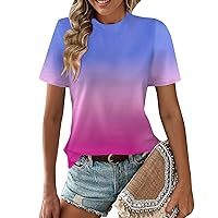 JYJXFD Summer Tops for Women 2024 Cute Y2K Fade Color Tshirt Casual Short Sleeve Colorful Basic Tees