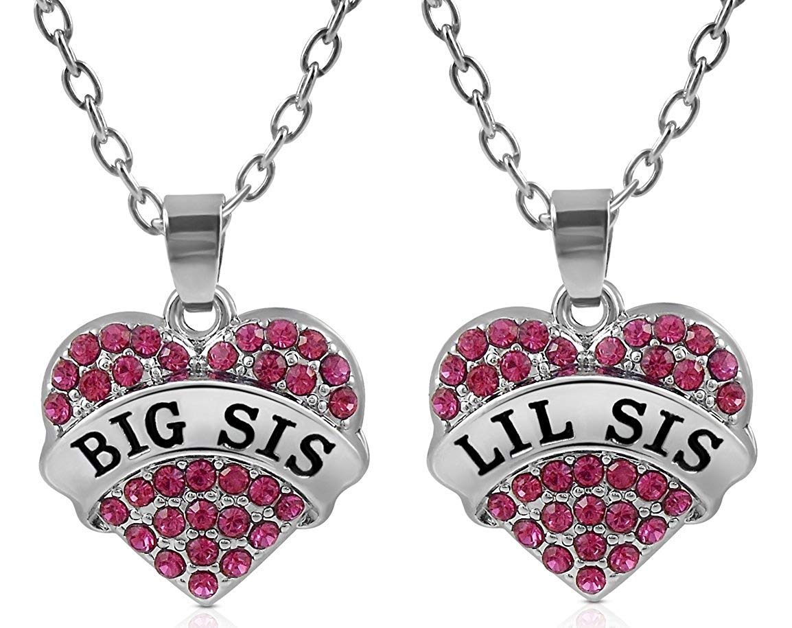 SheridanStar Big Sister & Little Sister Christmas, Birthday Jewelry Gifts, Sister Heart Necklace Gift Set of 2, Big Sis Lil Sis Jewelry Gifts for Girls, Teens, Women