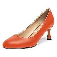 WAYDERNS Womens Fashion Solid Work Matte Round Toe Slip On Kitten Mid Heel Pumps Shoes 2.5 Inch