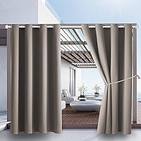 Waterproof Outdoor Curtain W52 x L84 - Grommet Top Sunlight Blocking Window Treatment Drapes Blackout Curtains for Home Bedroom Living Room Outdoor Patio Porch Pergola (Dark Taupe, 2 Panels)