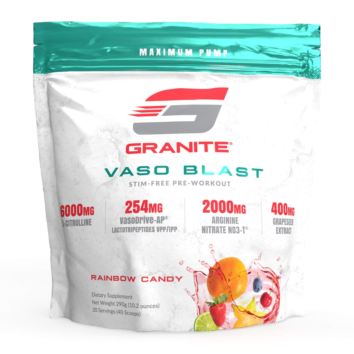 Granite Supplements Vaso Blast Advanced Stim-Free Pre-Workout (Rainbow Candy)