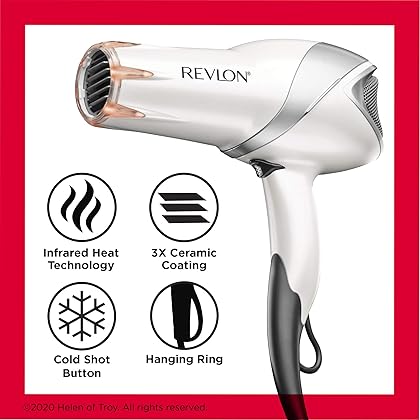 REVLON Infrared Hair Dryer | 1875 Watts of Maximum Shine, Softness and Control, (White)
