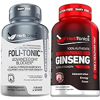 FoliTonic DHT Blocker & Hair Loss Supplement | Hair Thinning & Promotes Healthy Thicker Hair Growth - Korean Red Panax Ginseng 1500mg - High Potency Ginseng for Energy & Immune Support for Men & Women