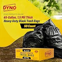 65-Gallon Heavy-Duty Black Trash Bags - 50 Count, 1.5 Mil Thick, Industrial Strength, Resistant to Punctures and Leaks, Ideal for Commercial Use