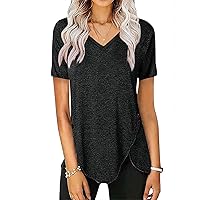 Women's Blouses Fashion 2023 Tops Sexy V-Neck T Shirts Short Sleeve Buttons Blouses Plain Daily Tees T Shirts