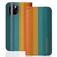 Custom Name Personalized Teal & Orange Rainbow Flip Folio Wallet Case, Designed ‎‎for‎ ‎iPhone 15 Plus, 14 Pro Max, 13 Mini, 12 Pro, 11, Galaxy S24 Plus, S23 Ultra, S22 S20 Note