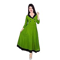 Indian Women's Long Dress Green Color Cotton Tunic Wedding Wear Frock Suit Bohemian Maxi Dress Plus Size (5XL)