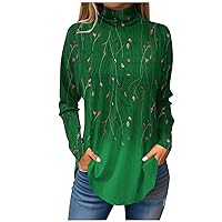 Long Sleeve Shirts for Women Color Block Tunic Tops Turtleneck Elegant Blouses Fall Dressy Casual Winter Clothes