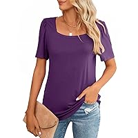 Womens Tops Summer Casual T Shirts Square Neck Short Sleeve Blouses Tunic