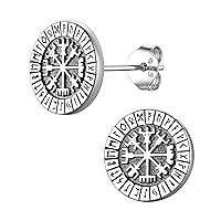Suplight 925 Sterling Silver Stud Earrings for Women, Norse Viking Rune Statement Earrings for Women Men(with Gift Box)