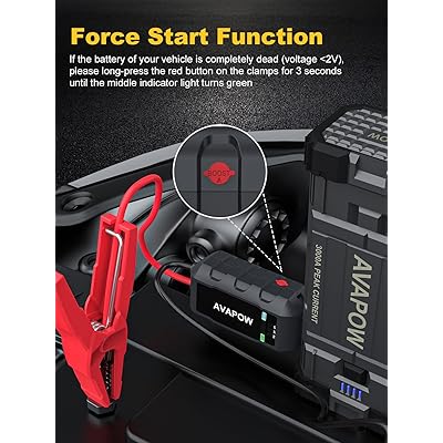 AVAPOW Car Battery Jump Starter 3000A Peak, Jumpstart with Force Start  Function, Portable Starters for Up to 8L Gas 8L Diesel Engine with Booster