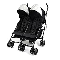 3Dlite Folding Lightweight Side by Side Double Stroller with 5-Point Safety Harness for Infants and Toddlers, Black