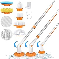 Electric Spin Scrubber, Cordless Shower Scrubber with 8 Replaceable Brush Heads, Bathroom Scrubber Dual Speeds, Shower Cleaning Brush with Extension Arm for Bathroom Tub Tile Floor(Orange)