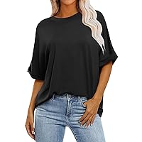 Oversized Tshirts for Women,Summer Tops for Women 2024 Crewneck Solid Color Shoulder Length Short Sleeved Shirts Casual Cute Loose Fit Top Womens Tank Tops