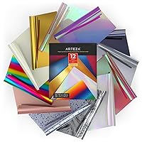 Arteza Holographic & Rainbow Heat Transfer Vinyl HTV Bundle, 12 Iron On Vinyl Sheets, 10x12 Inches, Assorted Colors, Flexible & Easy to Weed, Use with Any Craft Cutting Machine, Boxed