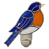 Bluebird Plug in Night Light, Stained Glass Nightlight with On/Off Switch, Comes with One 4 Watt Replaceable Incandescent Night Light Bulb