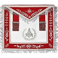 Masonic Blue Lodge Master Mason Silver Machine Embroidery Red Apron