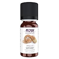 NOW Essential Oils, Vetiver Oil, Woodsy Aromatherapy Scent, Steam Distilled, 100% Pure, Child Resistant Cap, 10-mL