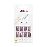 KISS Gel Fantasy Press On Nails, Nail glue included, Temporary Feels', Gray, Short Size, Squoval Shape, Includes 28 Nails, 2g Glue, 1 Manicure Stick, 1 Mini file
