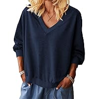 Women's V-Neck Bat Loose Sweater Pullover Top Long Sleeve Casual Oversized Baggy Tops Pullover Tunic Sweartshirt