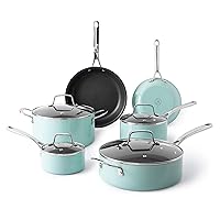 Lockton Premium Nonstick 10 Piece Enamel Heavy Gauge Aluminum Pots and Pans Cookware Set - Martha Blue