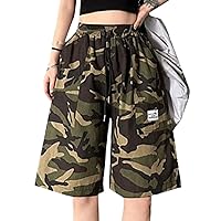 WMMING Women's Short Pants, Camouflage Pattern, Wide Pants, Short Length, Half-Length Cargo Pants, Street Style, Loose Fit, Dance Clothes, Sports, Wide