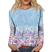 Womens Tops Autumn, Women's Fashion Casual Retro Printed Round Neck Long Sleeve Pullover Top