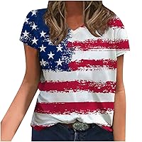 Short 3/4 Length Sleeve Shirts for Women Fall Summer Crew Neck USA Flag Tops Blouses Shirts Women 2024