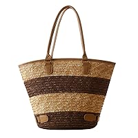 Ladies Europe And The United States Simple Straw Stripes Large Capacity Travel Beach Bag Shoulder Bag