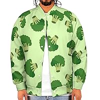 Green Broccoli Men's Baseball Bomber Jacket Casual Lightweight Streetwear Button Down Coats