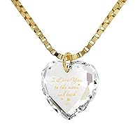 NanoStyle Tiny Heart Necklace I Love You to the Moon and Back Romantic Birthday Gift Pendant for Her Inscribed in Pure Gold on Heart-Shaped Cubic Zirconia Charm, 18
