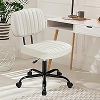 DUMOS Armless Home Office Desk Chair Ergonomic with Low Back Lumbar Support, Height Adjustable PU Leather Computer Task with 360° Swivel Rolling Wheels, for Small Space, Beige White