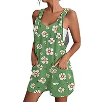 Summer Short Jumpsuits for Women Casual Loose Comfy Overalls Sleeveless Romper Dressy Elegant with Pockets